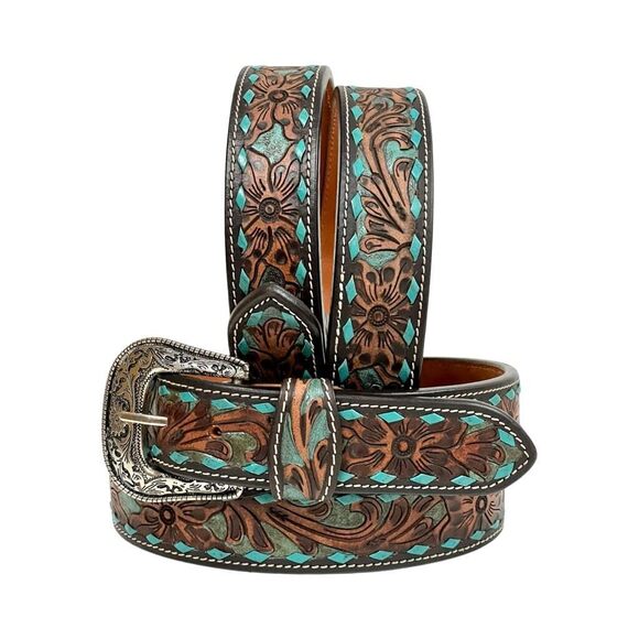 2387 Western Genuine Leather Hand Tooled Floral Belt With Removeable Buckle main image 5